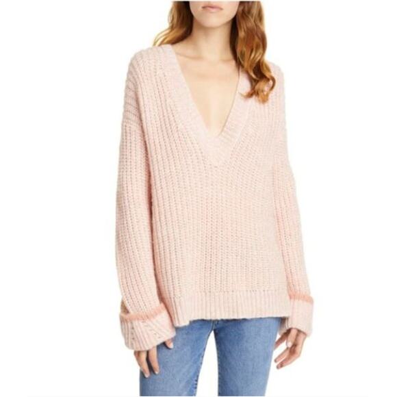 JOIE Nebi Marled Alpaca Wool Blend Pink V-Neck Sweater // S - Picture 3 of 11
